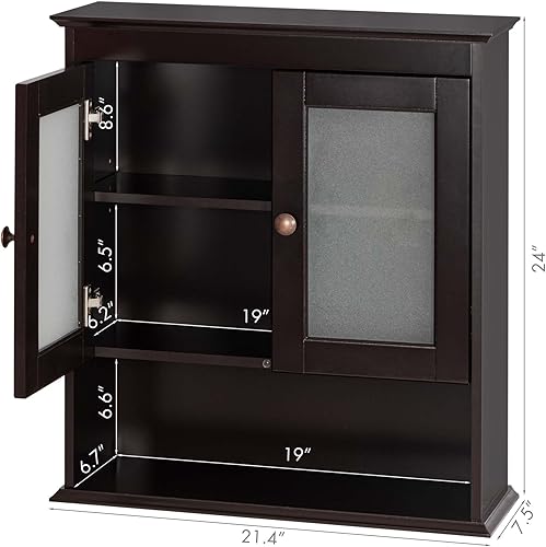 Miniatura 2 de Spirich Armario de pared de baño con puertas de vidrio, pequeño gabinete colgante para medicina montado en la pared, organizador de almacenamiento