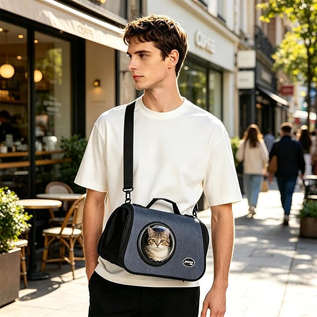 Foto 2 de 6 de PETCUTE Transportín para Gato y Perro Pequeño, Plegable Con Colchón Suave, Correa De Hombro Ajustable
