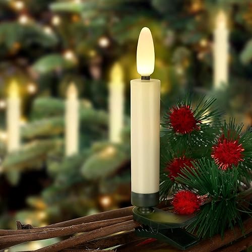 Miniatura 2 de 20 velas LED para árbol de Navidad con control remoto y temporizador, impermeables, funcionan con pilas, sin llama, velas falsas eléctricas blancas
