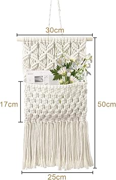 Macrame Wall Hanging Tapestry, Handmade Cotton Boho Wall Decor with Pocket