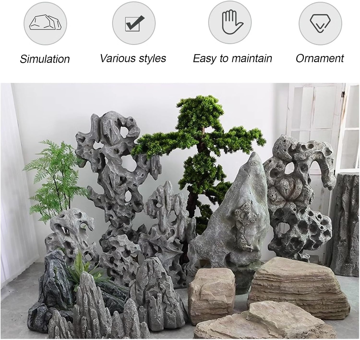 Fake Rocks, Lightweight Landscape Rocks, Multi-Purpose Decorative Stones, for Aquarium Décor, Garden Photography, Landscaping, Yard Décor, for Indoor & Outdoor Use(50*28*92cm/19.7*11*36.2in)