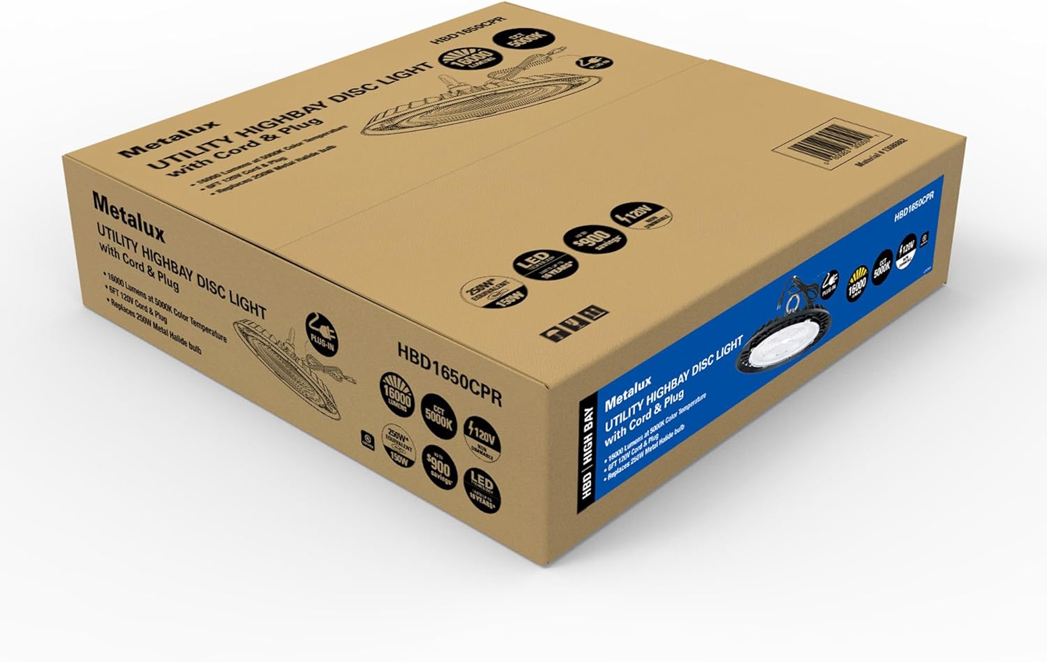 Metalux Portable LED High Bay UFO Disc Light with 6-Ft, 120V Cord and Plug - 4 Pack - Indoor/Outdoor Use for Mounting Height up to 24 Feet - HBD1650CPR