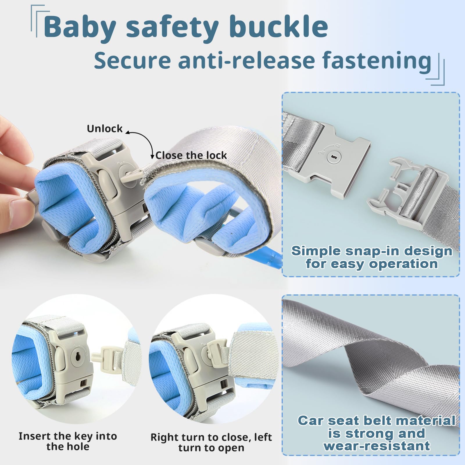 Imbracatura di Sicurezza per Bambini, Xiuyer 2.5M 2 in 1 Anti-Perso Cintura da Polso Cinturino con Blocco Guinzaglio di Sicurezza per Ragazzi e Ragazze Passeggio