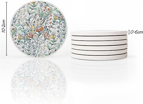 Miniatura 4 de AD Juego de 6 posavasos para absorber bebidas, redondos, de cerámica, con base de corcho, tapete de protección de mesa para tazas y tazas, oficina,