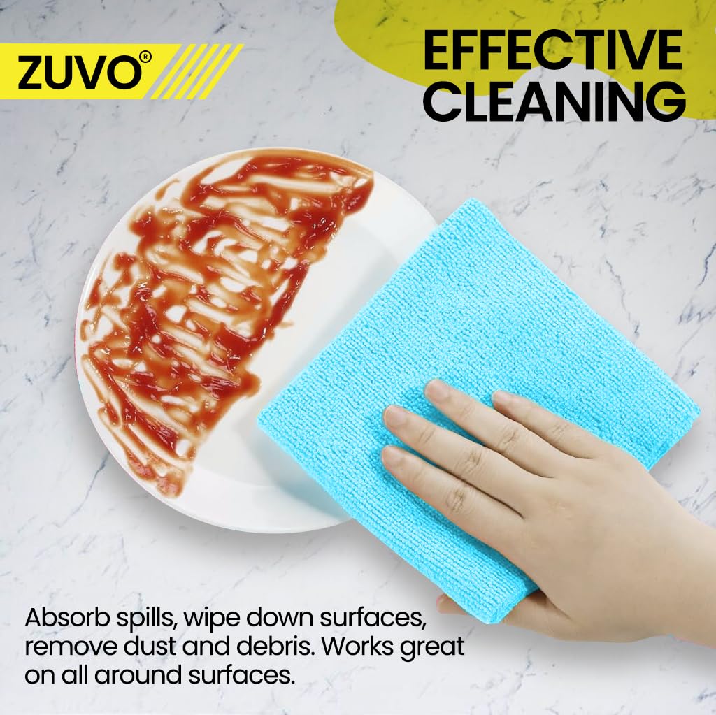Zuvo Microfibre Cleaning Cloth 12 Pack - Lint-Free Car Cleaning Cloths for Paint Glass & Interior, Blue, XL - Image 3