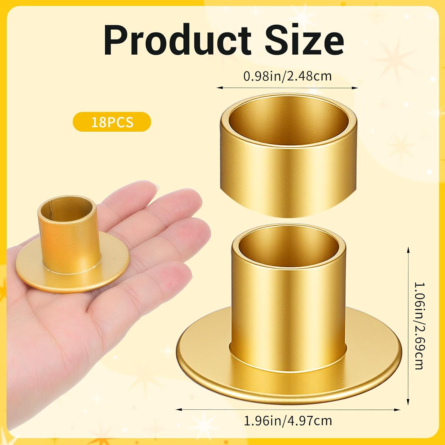 18 Pcs Gold Taper Candle Holders, Metal Candlestick Holders for Pillar Candles, Wedding Anniversary Dinner Party Centerpieces Decor