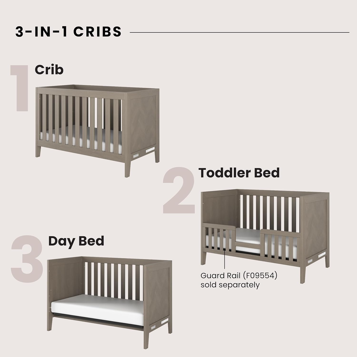 Child Craft Kieran Crib, Dresser, and Chest Nursery Set, 3-Piece, Includes 3-in-1 Convertible Crib, 6-Drawer Dresser, and Chest, Grows with Your Baby (Crescent Gray)