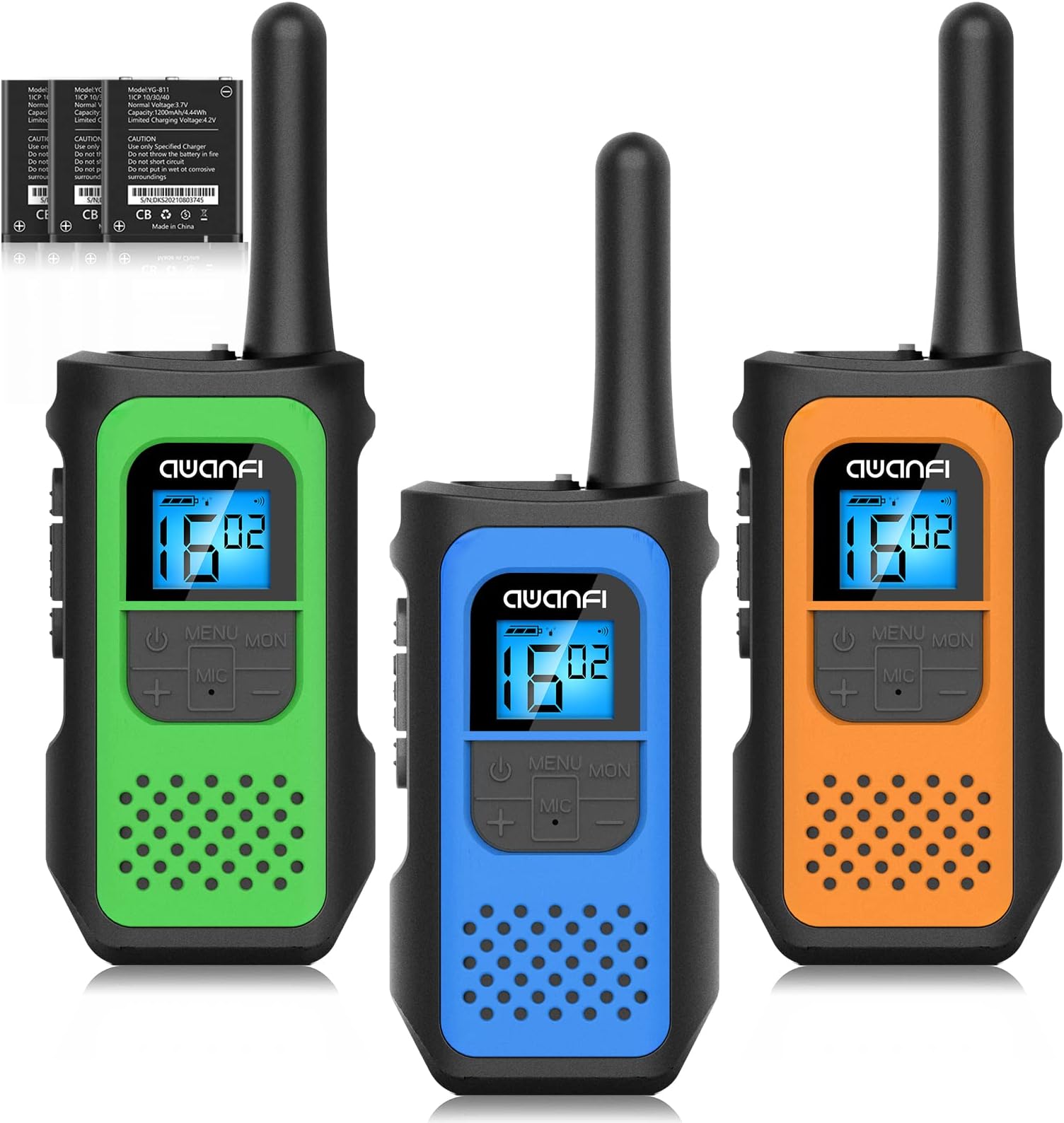 Antifnuo Walkietalkie voor kinderen, volwassenen, oplaadbaar, 3 stuks, lang bereik 5 km, lange reikwijdte met Li-Ion-accu, 16 kanalen, VOX, lcd-display, voor buiten, kamperen en wandelen Antifnuo Walkietalkie voor kinderen, volwassenen, oplaadbaar, 3 stuks, lang bereik 5 km, lange reikwijdte met Li-Ion-accu, 16 kanalen, VOX, lcd-display, voor buiten, kamperen en wandelen