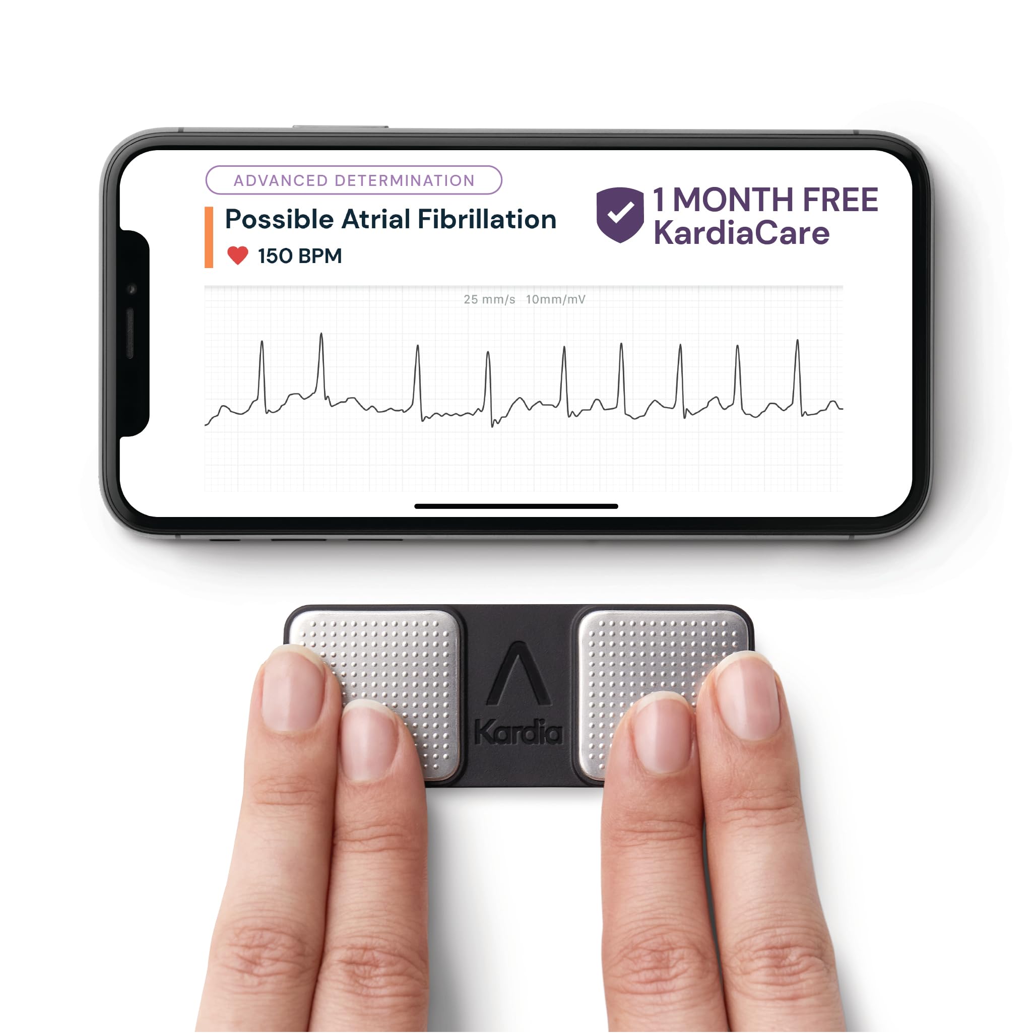 KardiaMobile 1-Lead Personal ECG Heart Rate Monitor + 1 Month Free of KardiaCare - Record ECGs at Home, Detects Atrial Fibrillation, Trusted by the NHS, Fast Results, Works with Most Smartphones