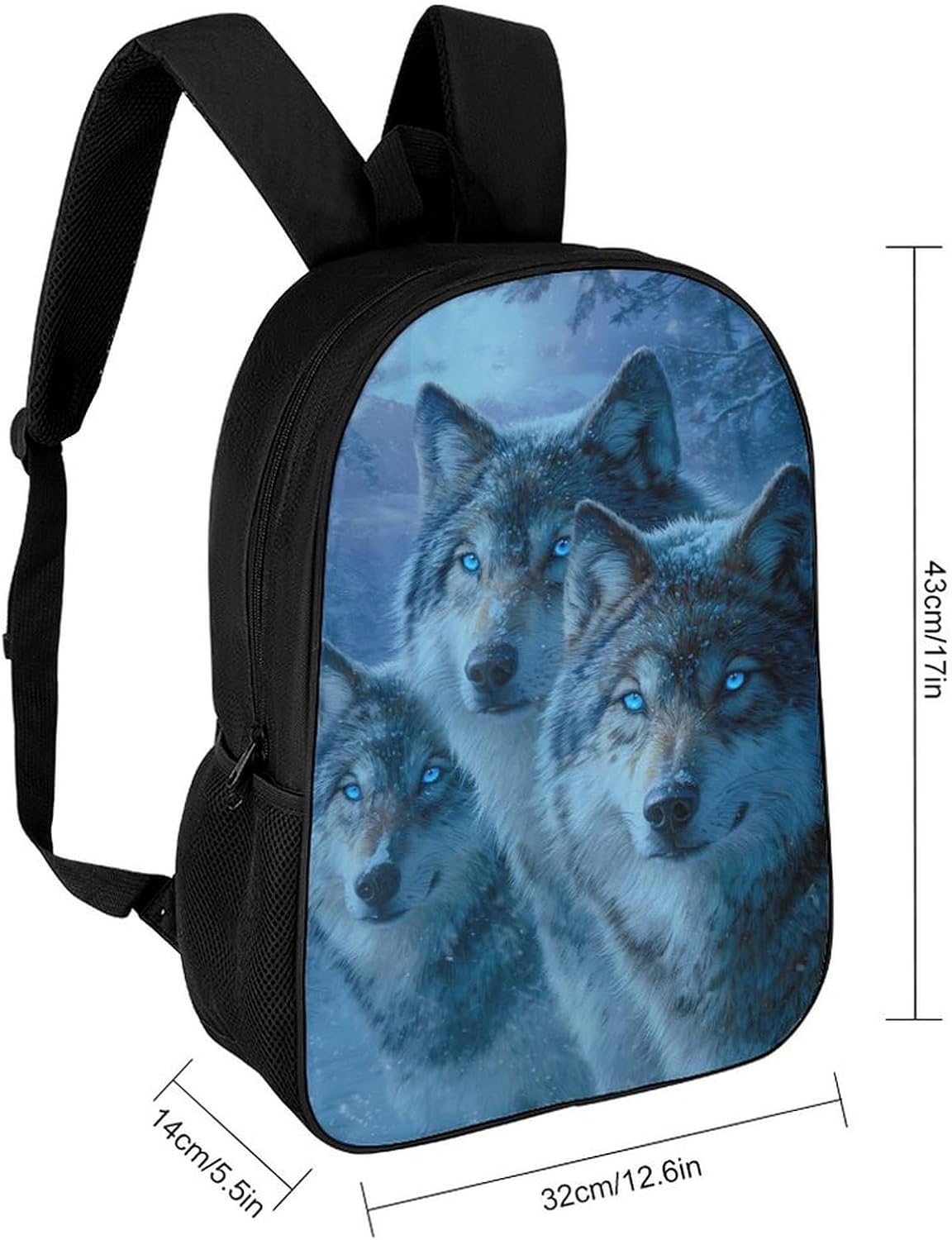 Wolf in Snowy Travel Backpack 17 Inch Casual Daypack Bag with Adjustable Shoulder Straps