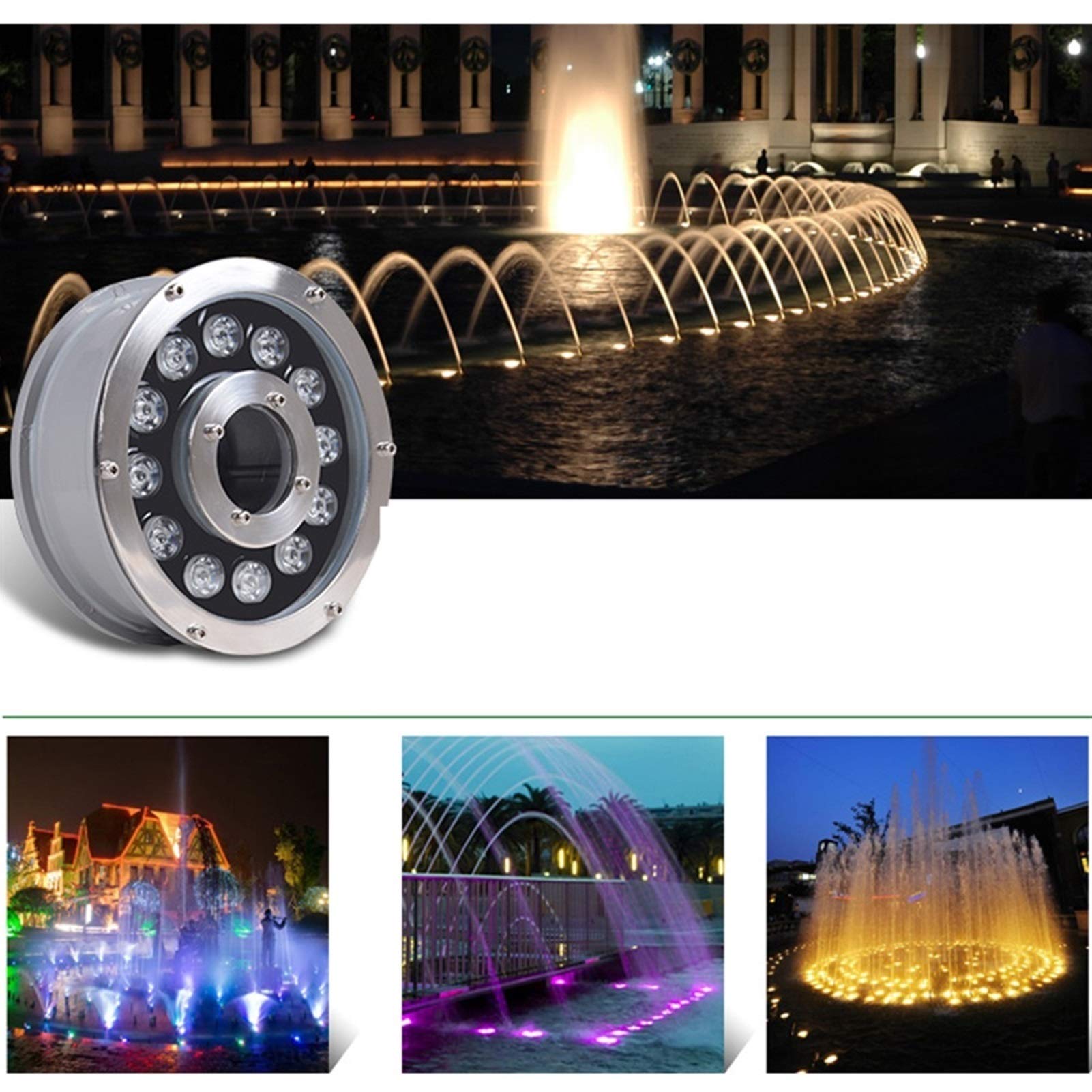 LED-Ring-Brunnen-Lichter, RGB-Unterwasserlicht IP68 Wasserdicht 12V/24V Farbwechsel Tauchfähig Landschaftsbeleuchtung für Gartenbrunnen Pool(12W,AC 12V)