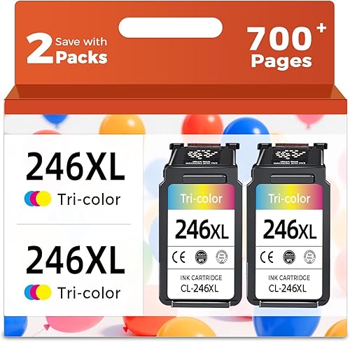 Relcolor Cartucho de tinta de repuesto compatible para Canon 245XL Color 246XL (Tricolor 2 Pack 245 246 XL CL246 244 MX490 MG2522 MX492 TR4520