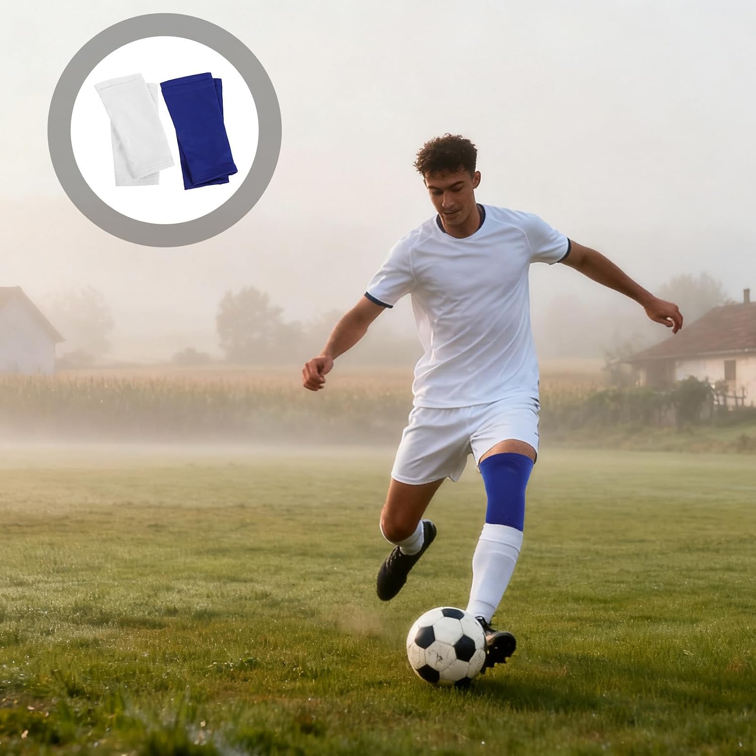 Kisangel Soccer Shin Guard Socks 2 Pairs Double Layer Polyester Spandex Sleeve with Moisture Management Technology and Secure Fit for Shin Guards for Youth and Adult Soccer Player