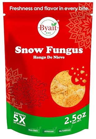 Byait Pre-Trimmed Snow Fungus 2.5 Oz, Unsulfured White Tremella Mushroom | For Desserts, Sweet Soups, Chinese Recipes, Herbal Drinks, Hot Pot, and Pantry Use