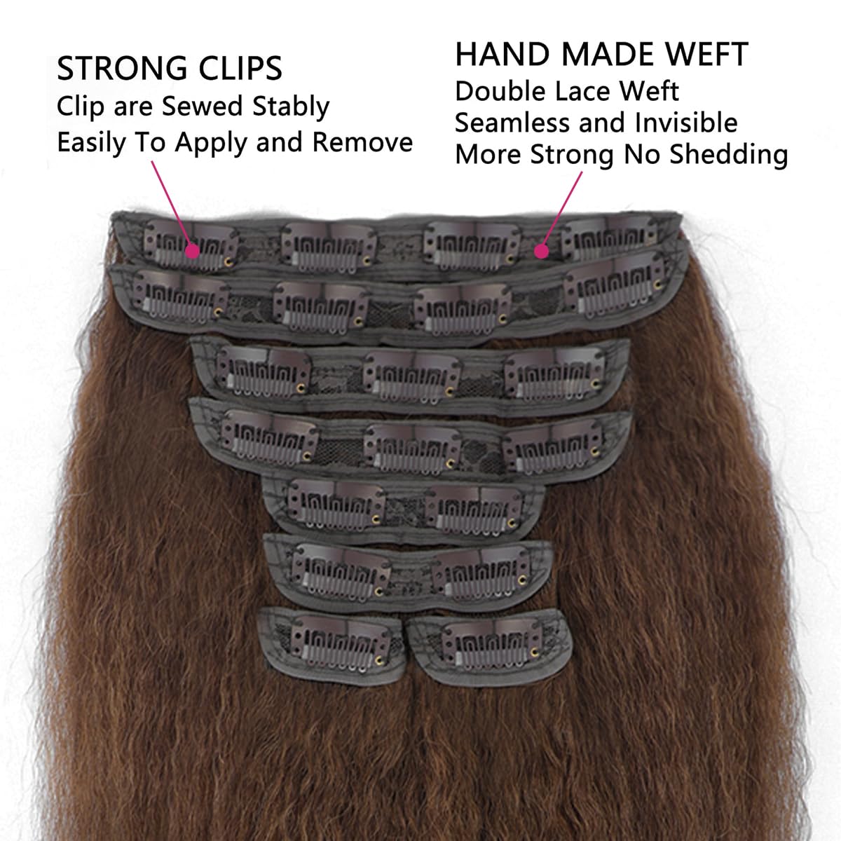 Kinky Straight Hair Clip ins Hair Extensions Chocolate Brown Brazilian Virgin Human Hair Kinky Straight Clip in Hair Extensions Real Human Hair 8pcs 20 Clips 110g/Set (4# Kinky straight, 12inch)