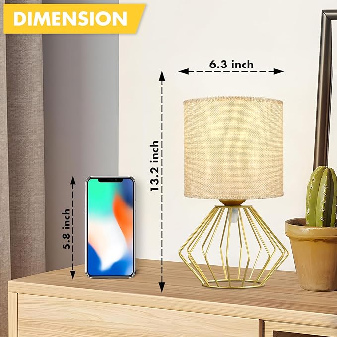 Set de 2 Lámparas de Mesa Doradas Hamilyeah con Pantalla de Tela miniatura 2