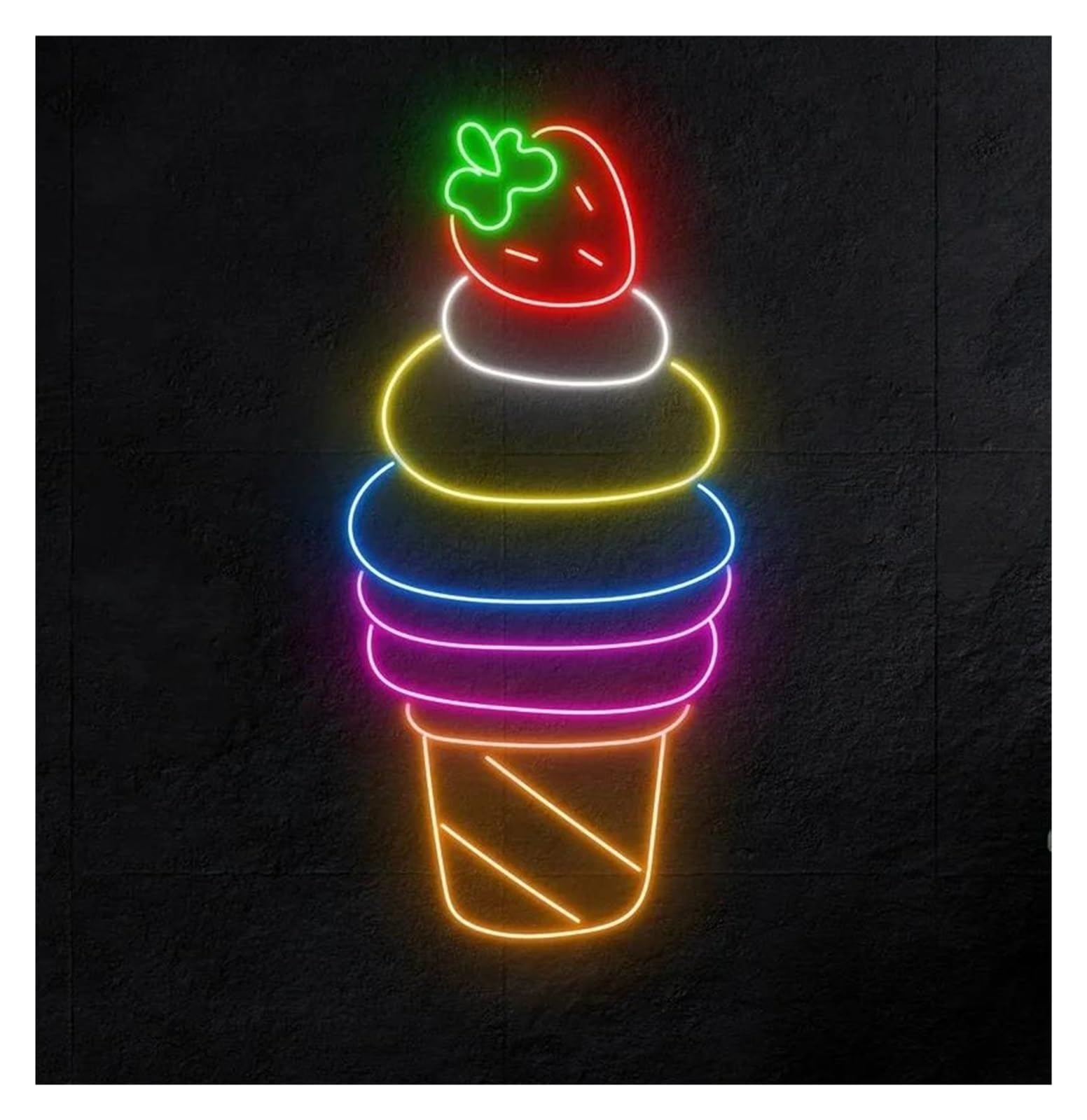 Sign Lamp Strawberry Ice Cream Neon Sign Ice Cream Store Art Decor Lamps Business Shop Coffee Drink Convenience Store 38cm