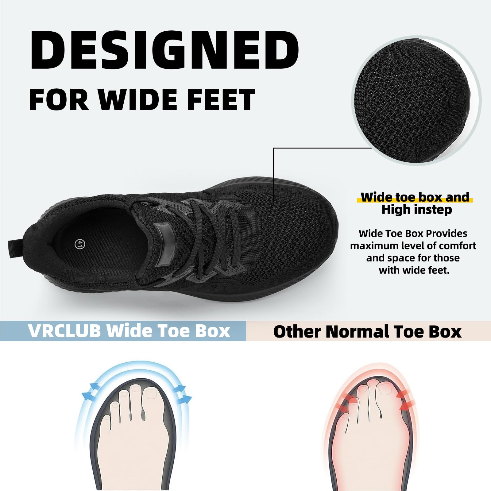 VRCLUB Mens Wide Sneakers - Slip On Memory Foam Walking Shoes Breathable Non Slip Tennis Running Shoe Ultra Lightweight Comfortable Workout Gym Jogging and Casual Sports — view 3