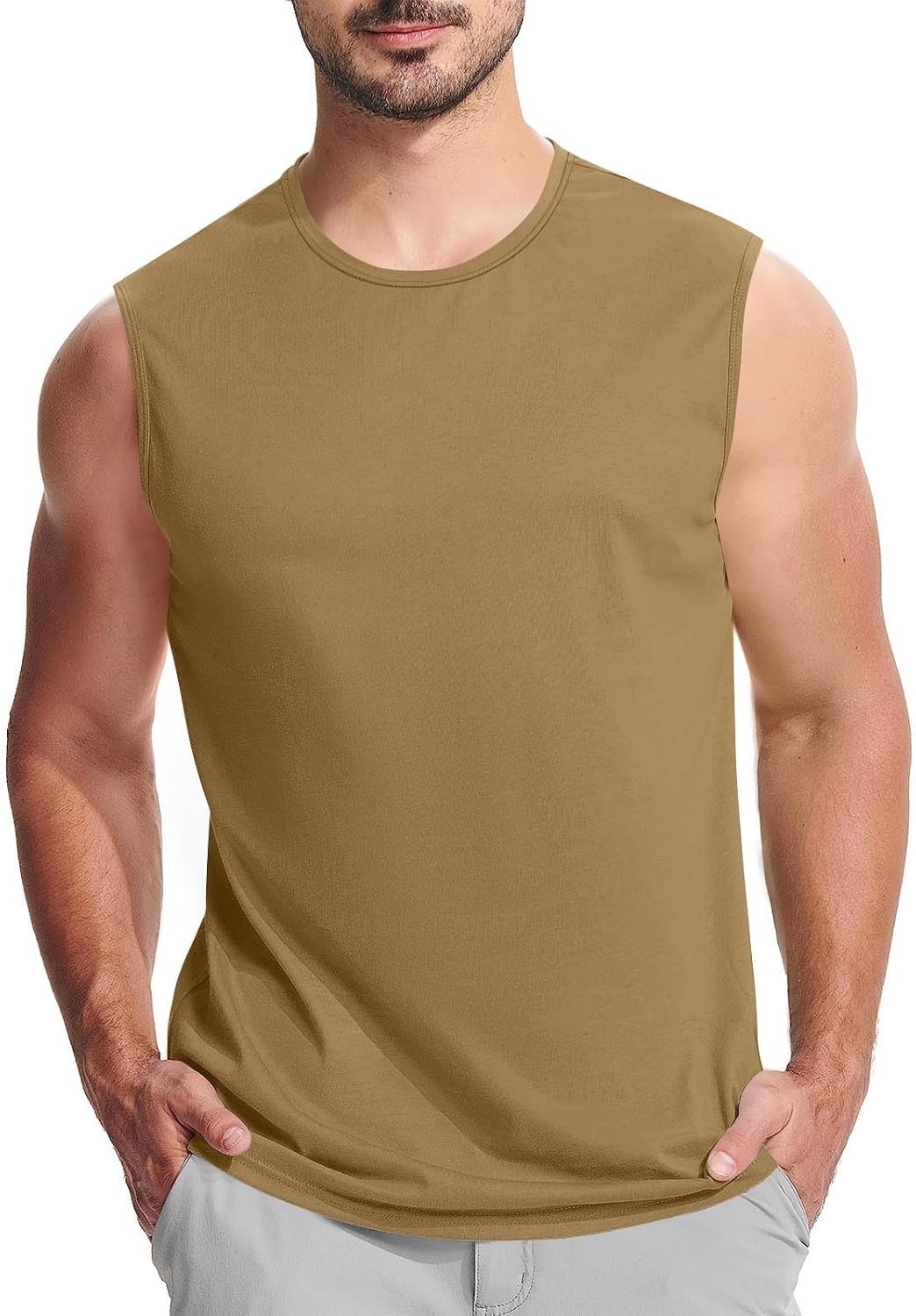 Men's High Elastic Sleeveless Vest Base Layer Tight Fit Crew Neck Fitness Tank Top Compression Gym Workout Shirts