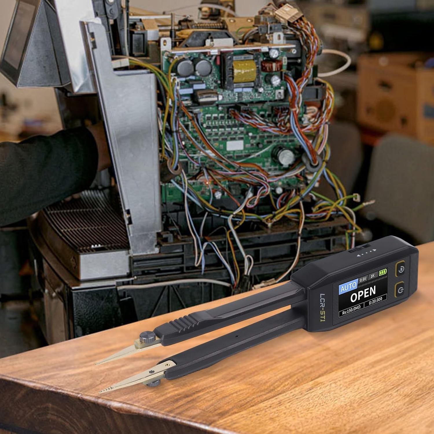 LCR-ST1 Intelligent Digital Tweezer Bridge Meter with 1.14-Inch Color Display, Gold-Plated Interchangeable Tips, Multi-Frequency Component Testing, USB/Type-C Rechargeable