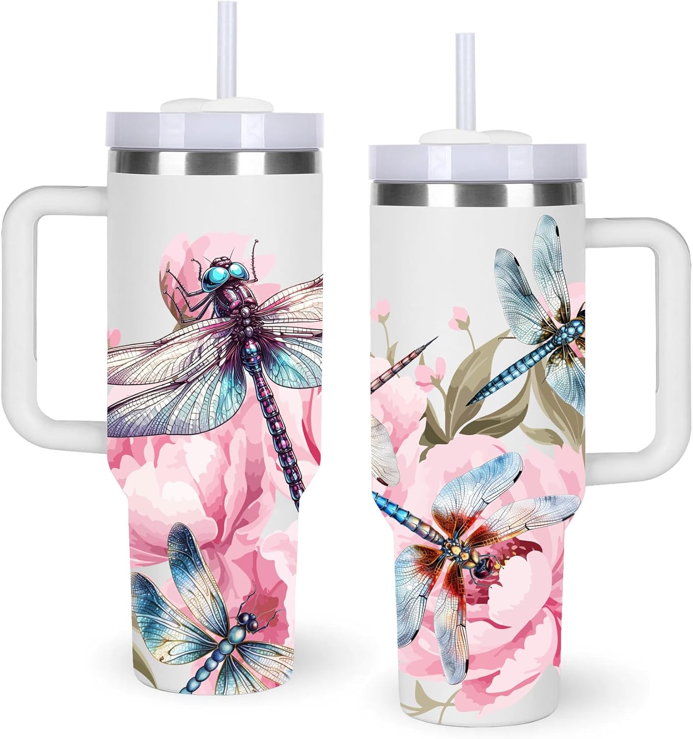 momocici 40oz Dragonfly Tumbler with Handle Gifts for Women.Dragonfly Lover Cups Tumbler Gifts for Women.40 oz Birthday Christmas Dragonfly Cup Tumblers for dragonfly lover.