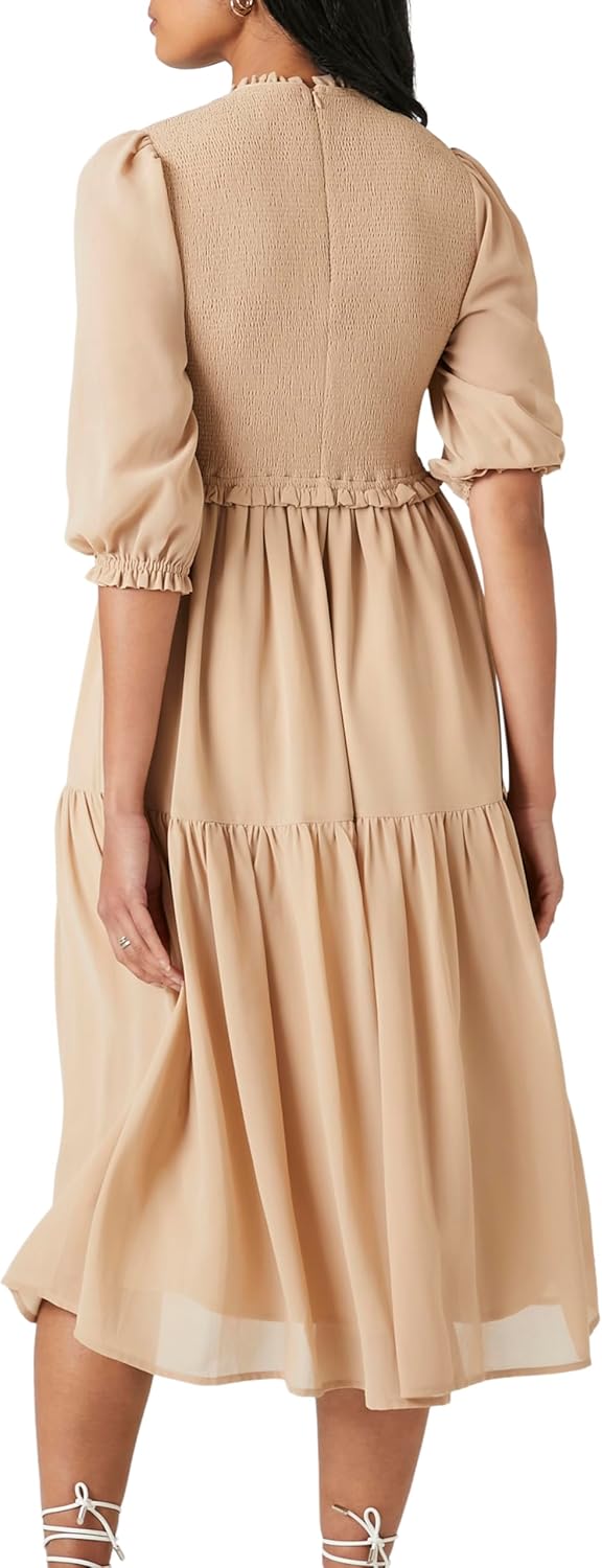 Forever 21 Womens Smocked Chiffon Peasant-Sleeve Dress - Image 3