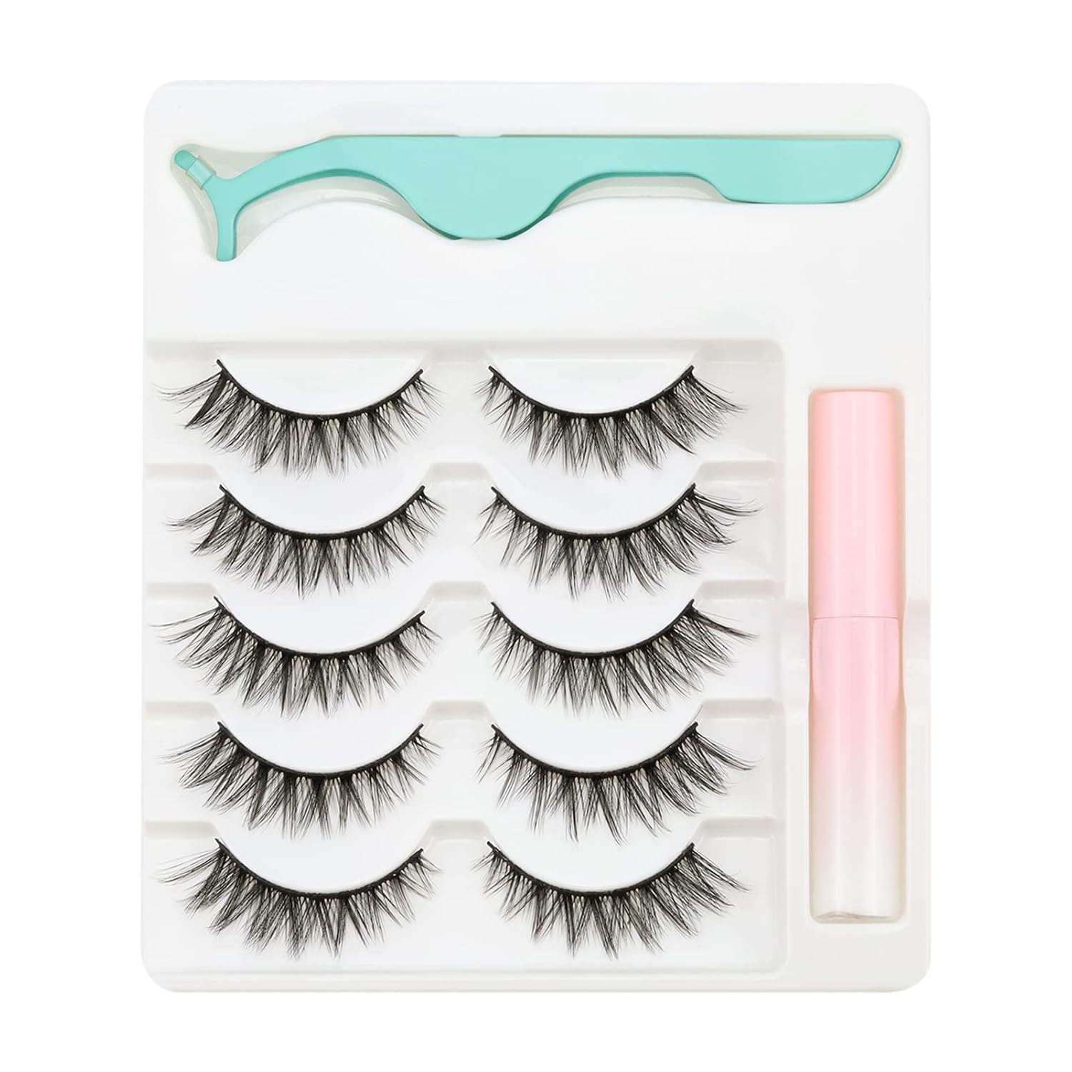 EMEDA 3D Natural False Lashes with Glue 5 Pairs Fluffy False Cat Eye Lashes Multipack Thick and Long False Eyelashes With Glue Strip Fake Lashes With Applicator False Lashes Kit (A9) image 4