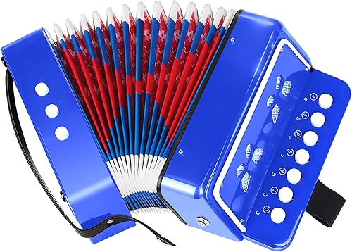 AZEAM Acordeón para niños, acordeón de juguete para edades de 3, 5, 9, 7, 10, 12, niños pequeños, principiantes, instrumentos musicales, 10 teclas,