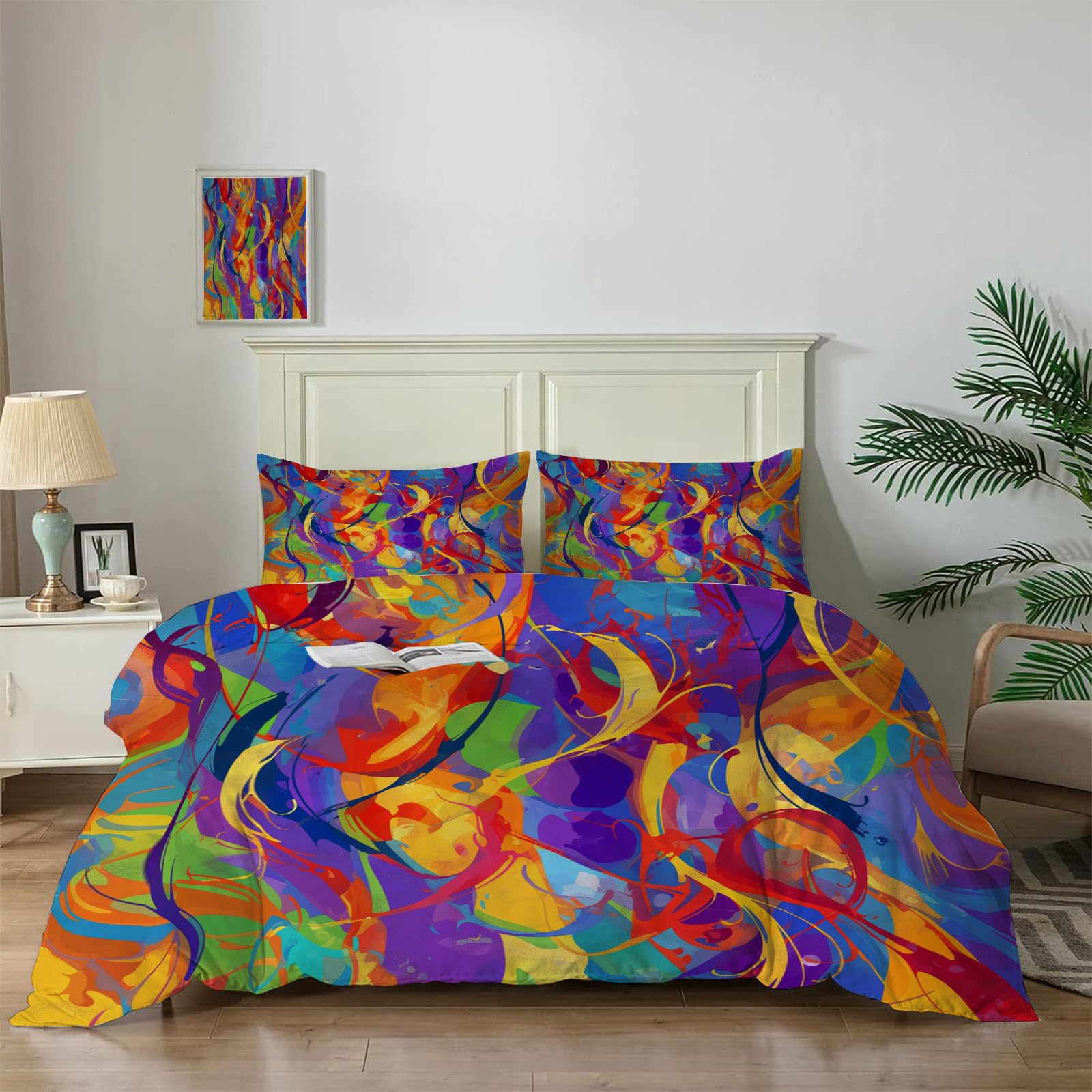 Housse de Couette 200x200 cm Parure de Lit Abstraite Colorée pour Fille et Adulte