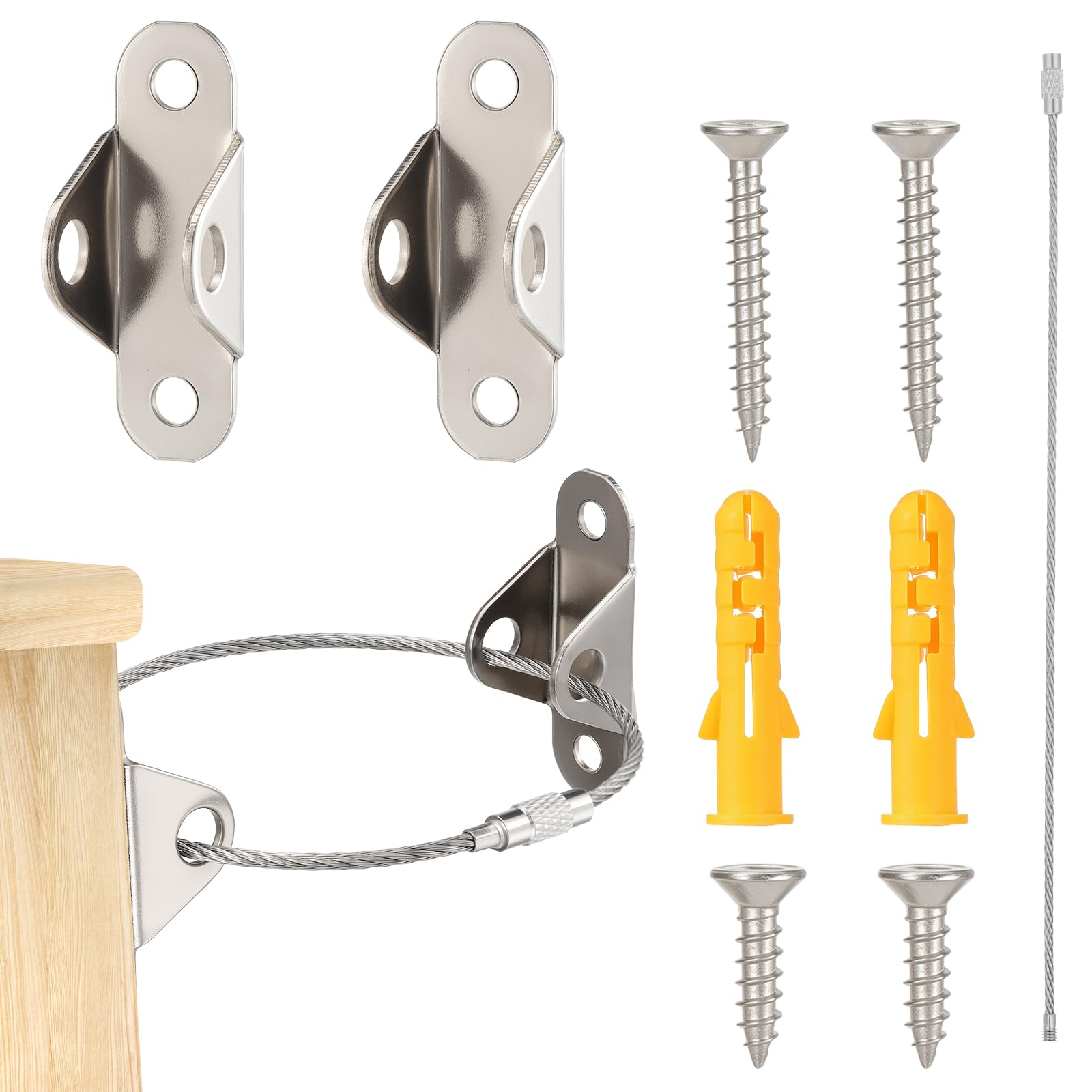 Mynoozi 6-Pack Metal Furniture Anti-Tip Straps, Heavy Duty Furniture Wall Anchors Kit for Baby Proofing Bookshelves Dressers & Cabinets