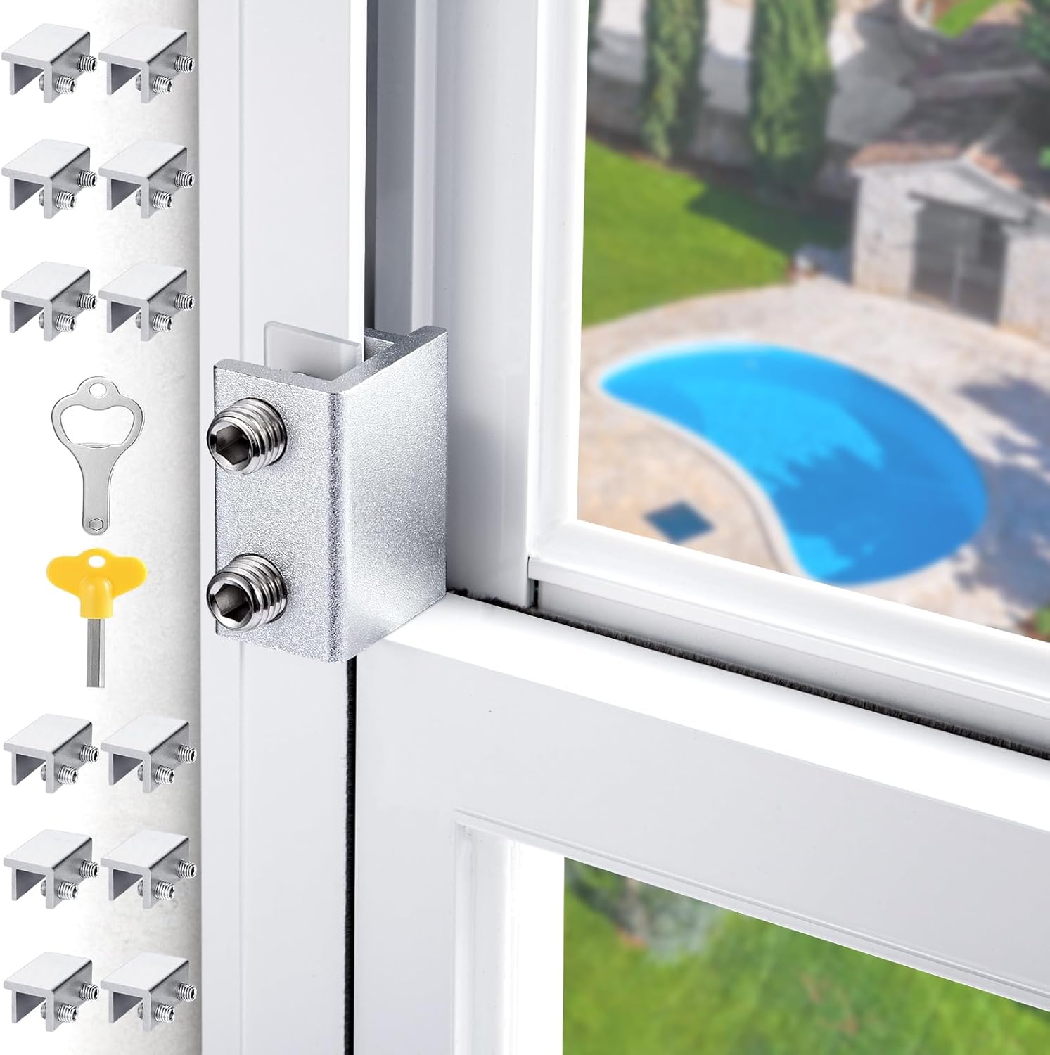 Sliding,Window Locks for Horizontal Sliding Windows,Window Security Lock with Key,Adjustable Aluminum Easv to Install Window Stopper,Window Locks for Up and Down Windows (12 Sets Silver)