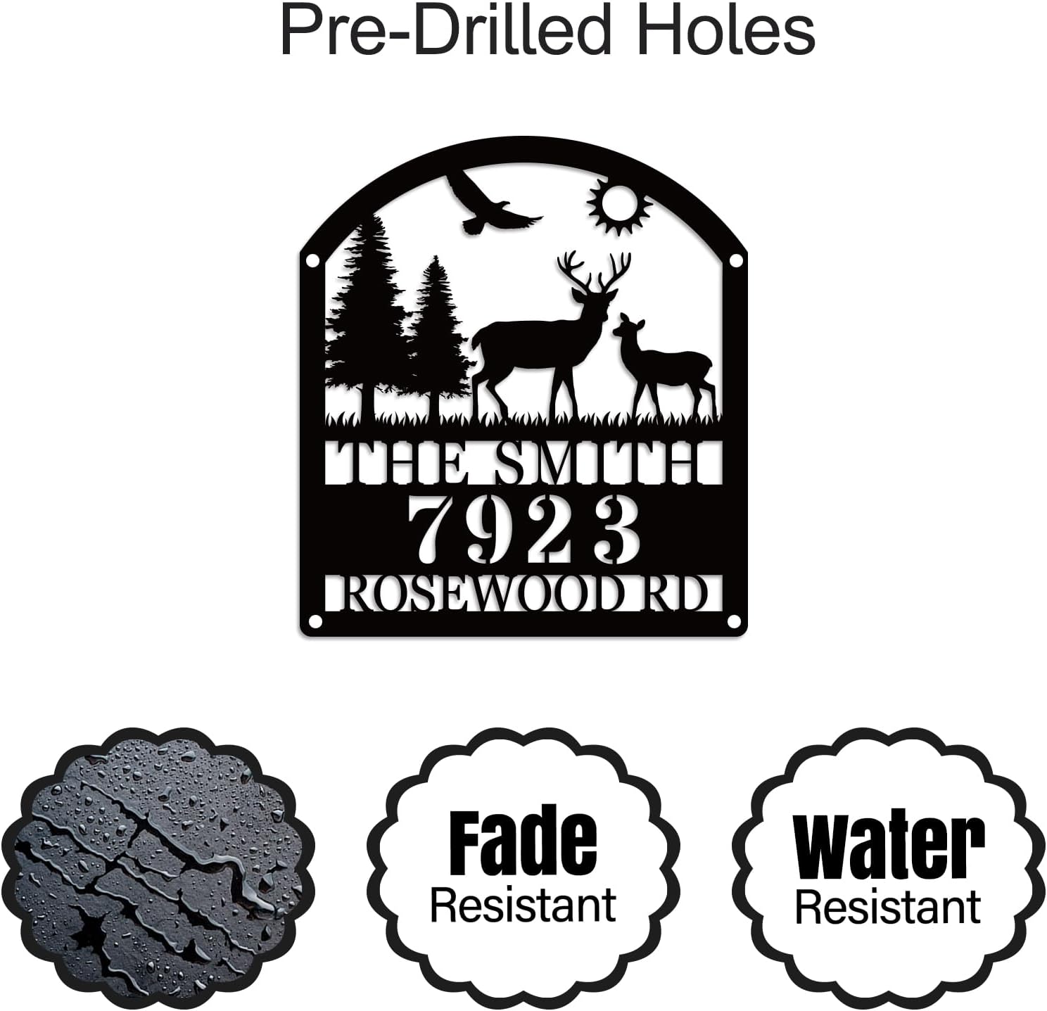 Custom Dog or Deer Address Sign, Personalized Metal House Number Sign, Outdoor Address Signs for Houses, Yard, Porch, Fence, or Gate (deer)