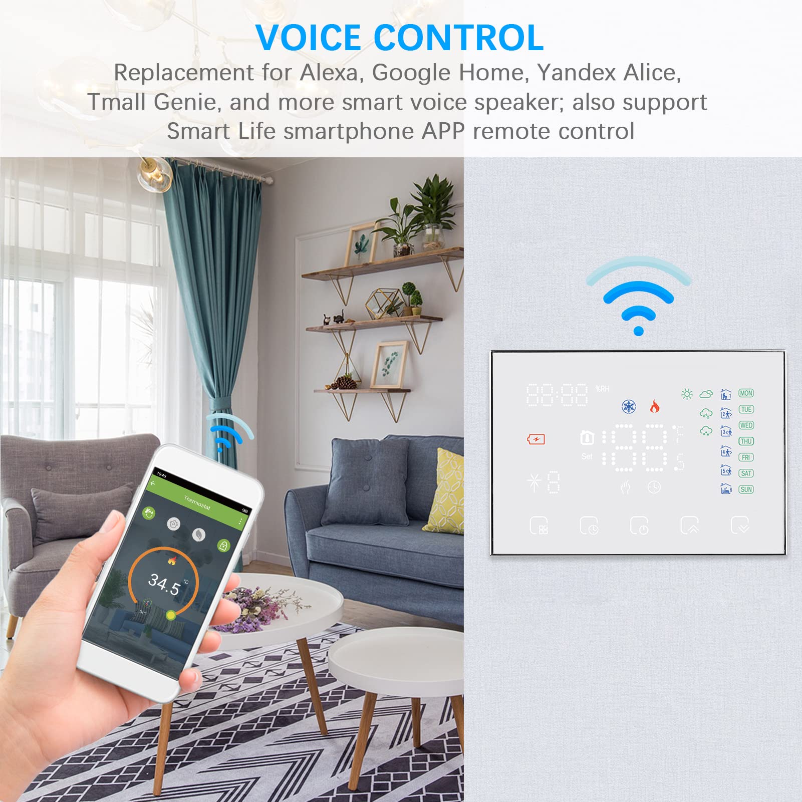 Inteligentny Cyfrowy Termostat Programowalny Kontroler LED z Ekranem Dotykowym WiFi do Oszczędzania Energii w Domu (do ogrzewania elektrycznego z WiFi)