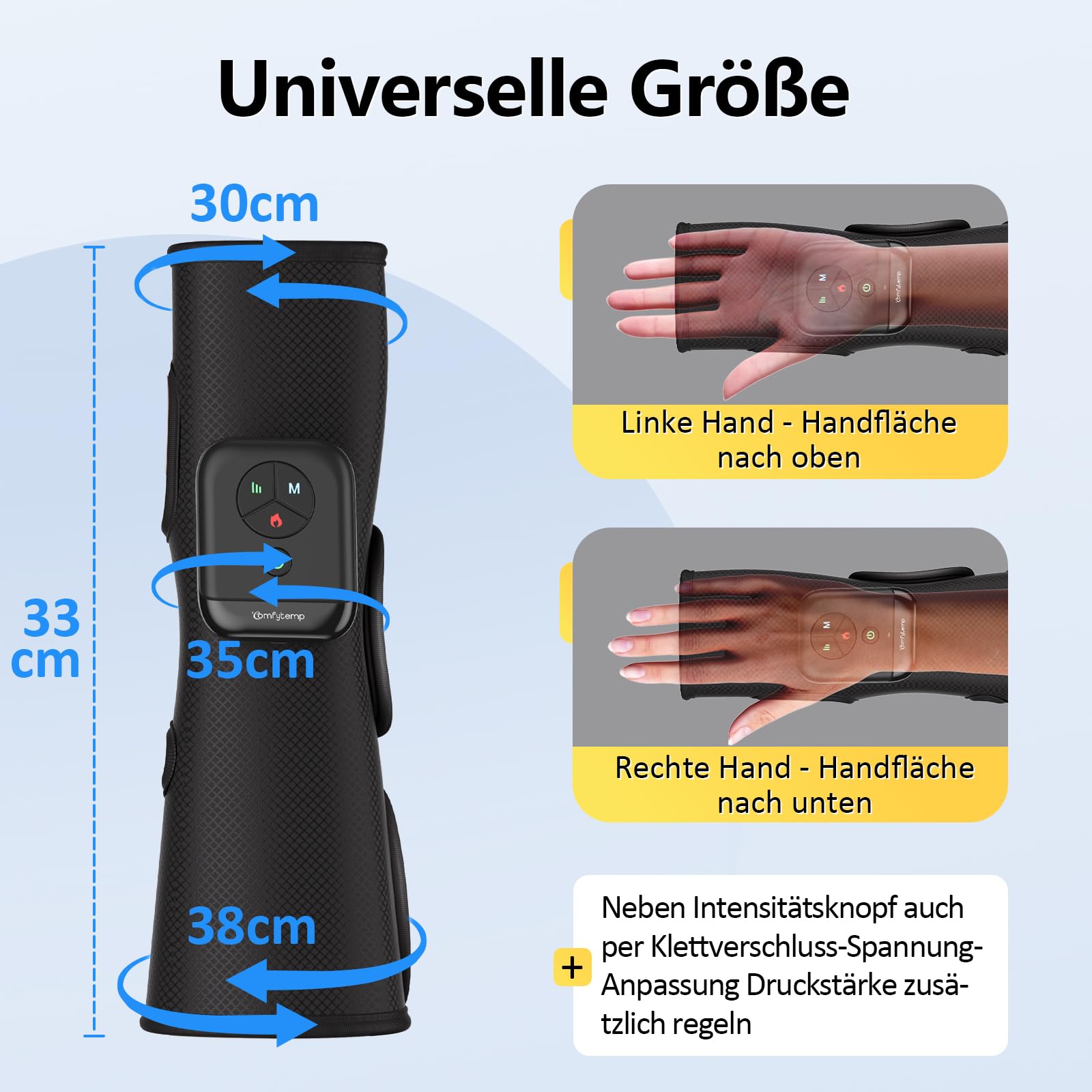 Comfytemp 3-in-1 Handmassagegerät Kabelloses Luftkompression Massage für Handfläche Handgelenk Unterarm,Heizung Massagegerät mit DIY Kontrolle per Knopfdruck und App 2500mAh Akku （1 Stück）