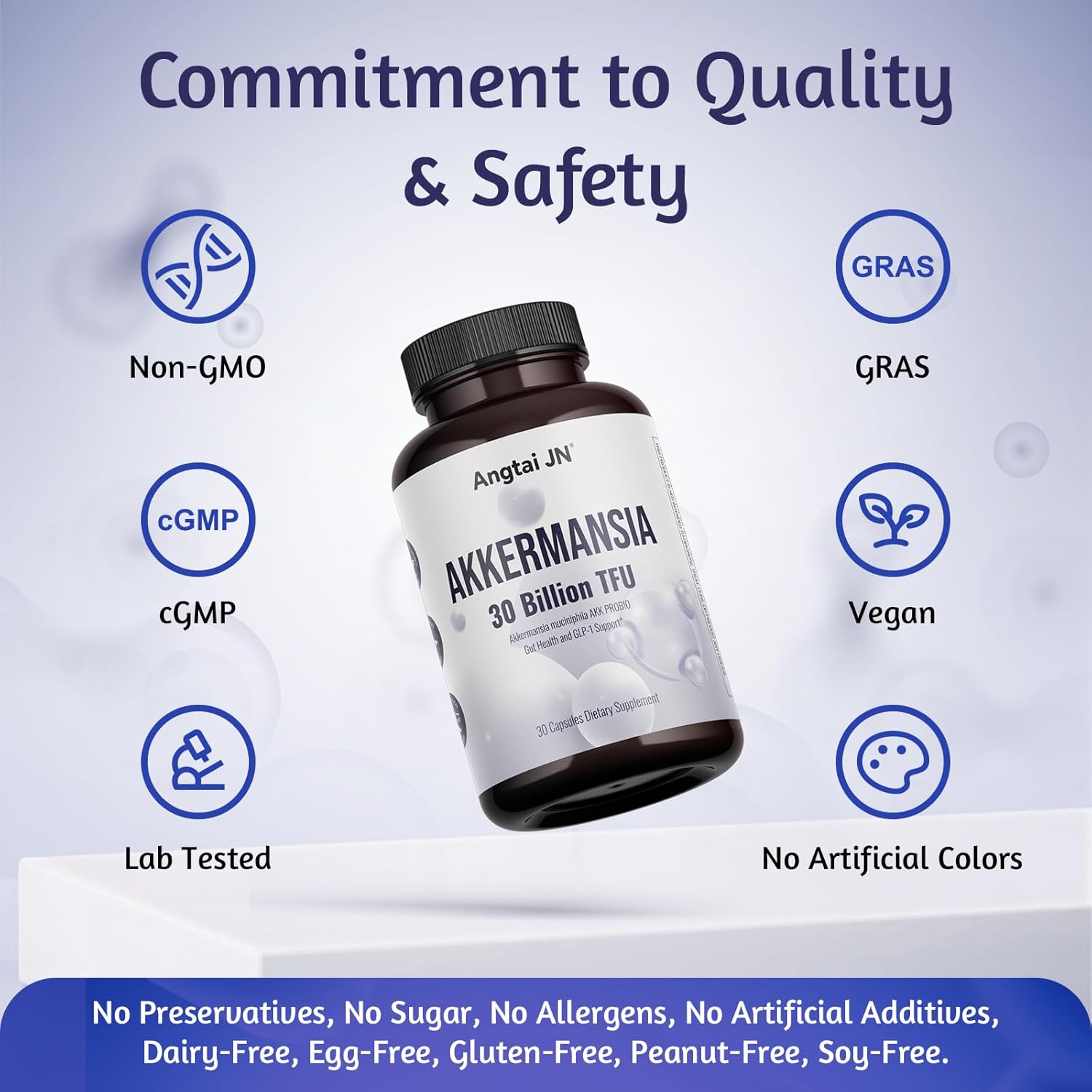 Akkermansia Muciniphila Probiotic 30 Billion TFU, Pasteurized Form, with Natural Prebiotic Inulin, GLP-1 Supplement for Gut Health & Digestion, Shelf Stable, 30 Vegan Capsules