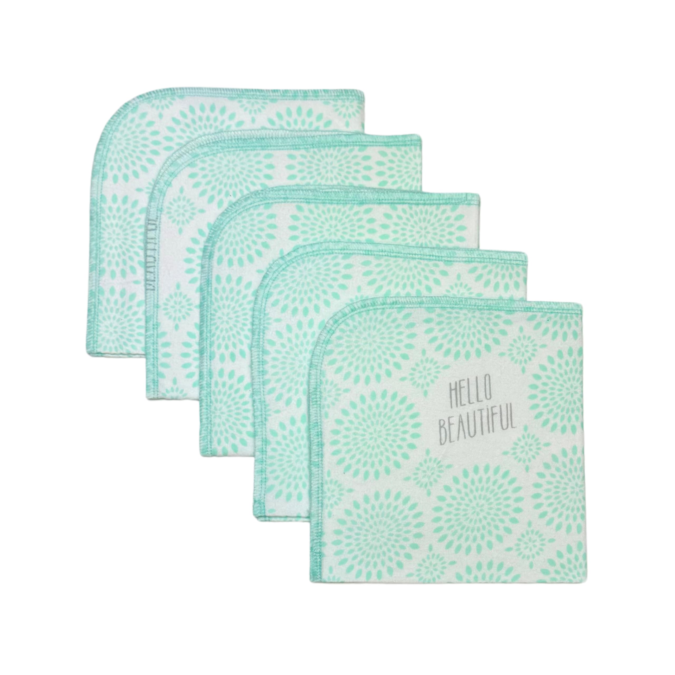 1 Ply Printed Flannel Little Wipes 8x8 Inches Set of 5 Hello Beautiful - Proudly Made in the USA!