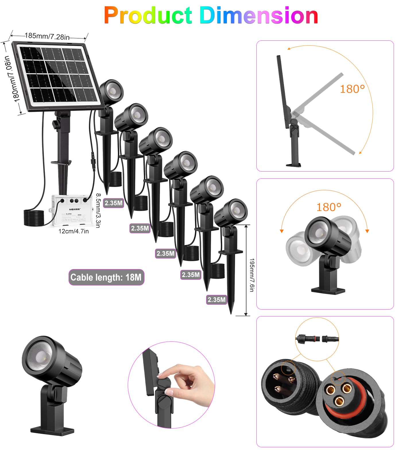 MEIKEE Solar Spotlight RGB 6 in 1 Solar LED Outdoor LED Garden Lights Fernbedienung Wasserdicht IP66 10 Farben 12 Modi Farbwechsel 6 Helligkeitsstufen 6000mAh Solarleuchten für Garten Weg Patio