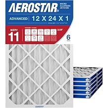 Aerostar 12x24x1 MERV 11 Air Filter, 6 Count, ACTUAL SIZE 11.75 x 23.75 x 0.75 , HVAC, Air Conditioning & Furnace Filter for Dust, Pet Dander, Smoke & Allergies MPR 1200 / FPR 7, Made in USA