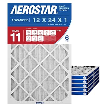 Aerostar Air Filter 12x24x1 MERV 11 AC Filter, HVAC, Furnace Filter, 6 Pack