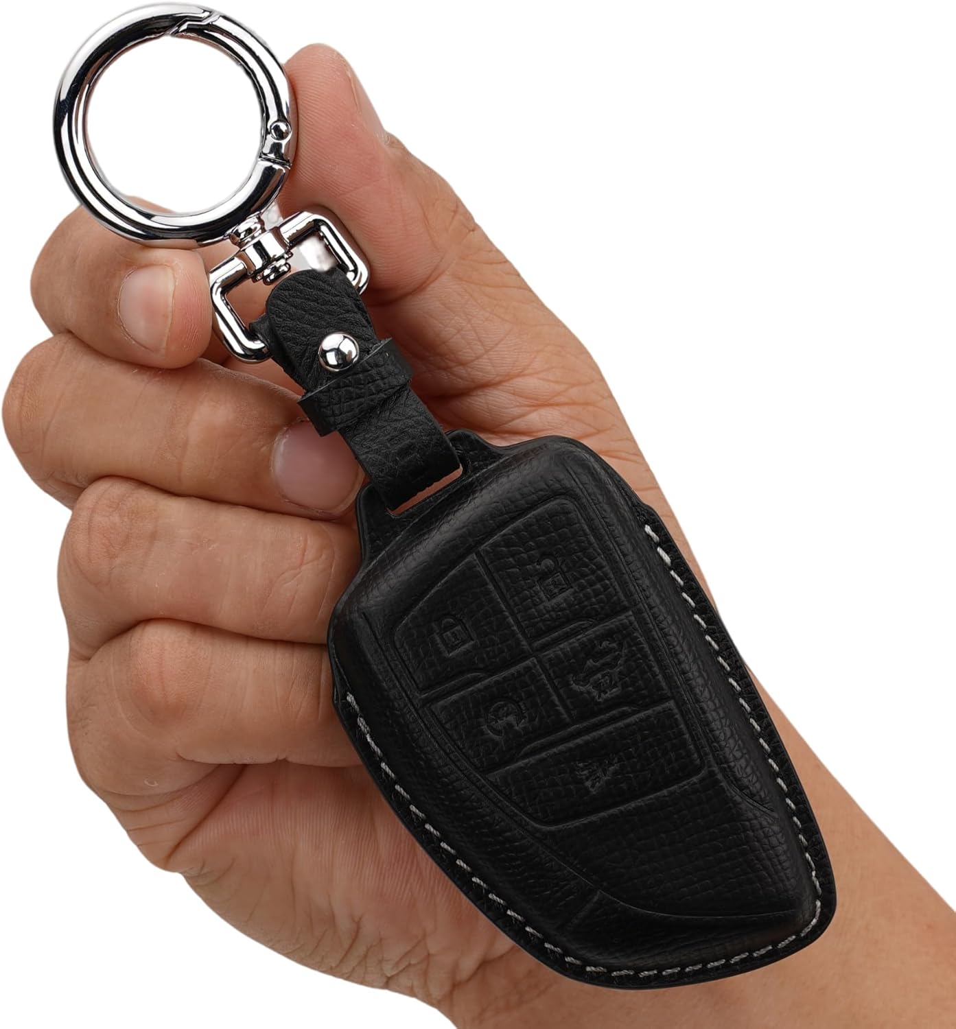 Genuine Leather Key Fob Cover for 2021-2025 GMC Yukon, Chevrolet Suburban/Tahoe, Buick Keys (Black)