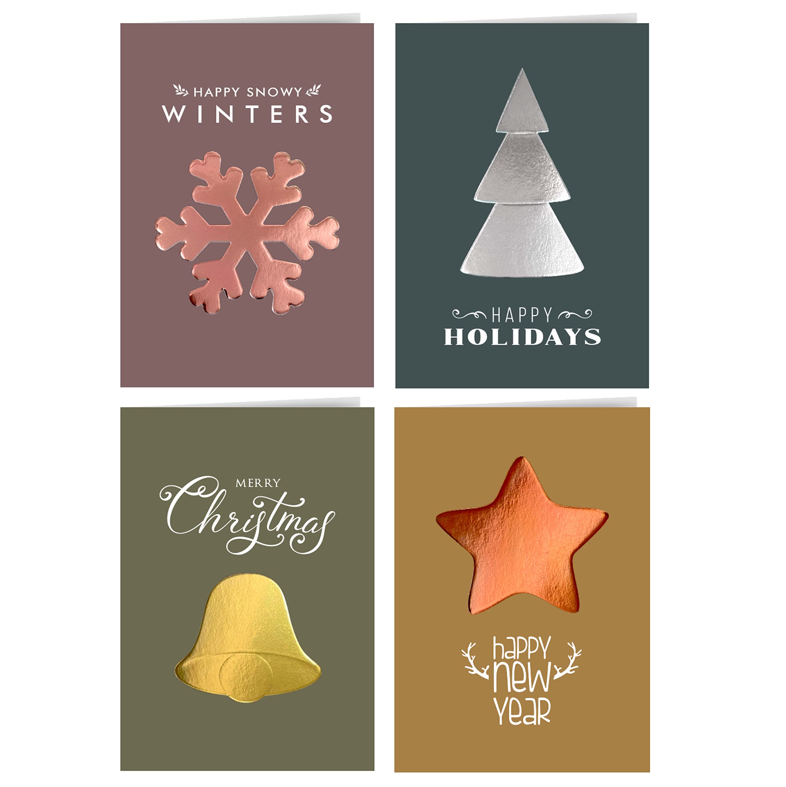 20 Christmas Greeting Cards with Envelopes, 6.75 x 4.5 Inch Assorted Colours of Foiling Embossing Designs