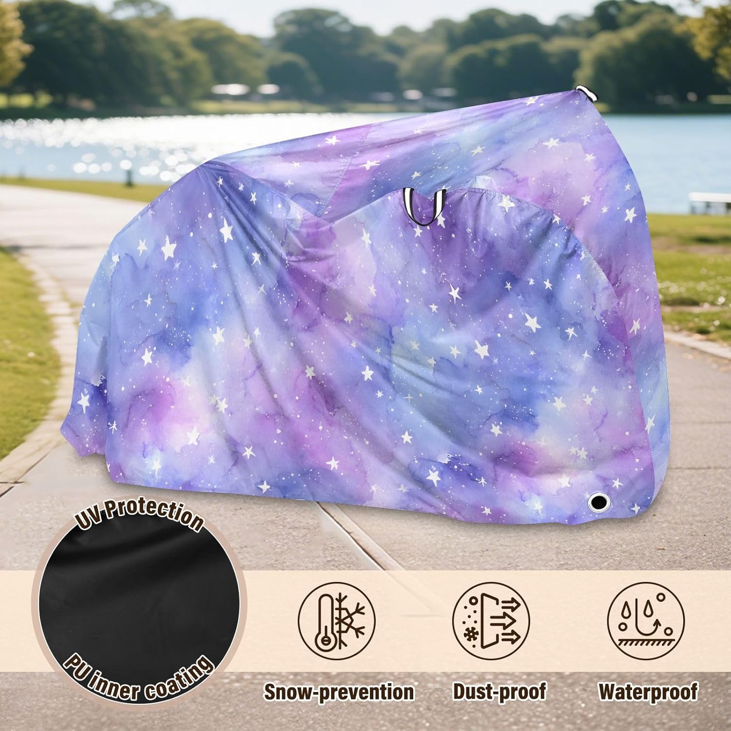 ALAZA Stars Purple Bike Cover Waterproof Outdoor Ebike Bicycle Covers Tarp Protection for 1/2 Bikes, Sun UV Dust Wind Proof