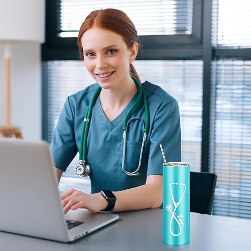 Miniatura 7 de Harloon 12 vasos de acero inoxidable de 22 onzas con tapa y pajitas, vasos de viaje para el día de la enfermera, para enfermera, jubilación,