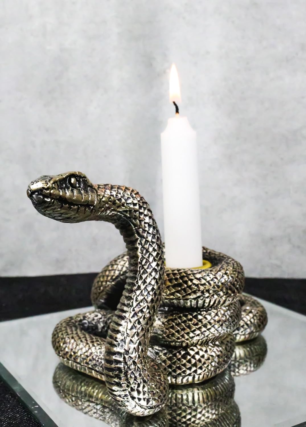 Ebros Gift Witchcraft Sorcery Dark Magic Coiled Serpent Snake Taper Candleholder Figurine Reptile Snakes Occult Candle Holder