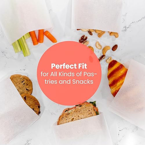 Miniatura 6 de Fit Meal Prep Paquete de 1000 bolsas de papel para sándwich de 7 x 6 pulgadas, bolsas de aperitivos a prueba de grasa, bolsa de pastelería de grado