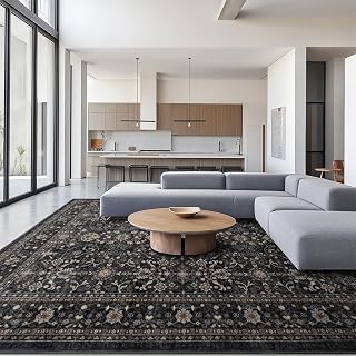 Ruaruarug Non-Slip Machine Washable Area Rug 6x9 Black Grey - Ultra Soft Kids Pets Friendly for Living Room Bedroom Kitchen