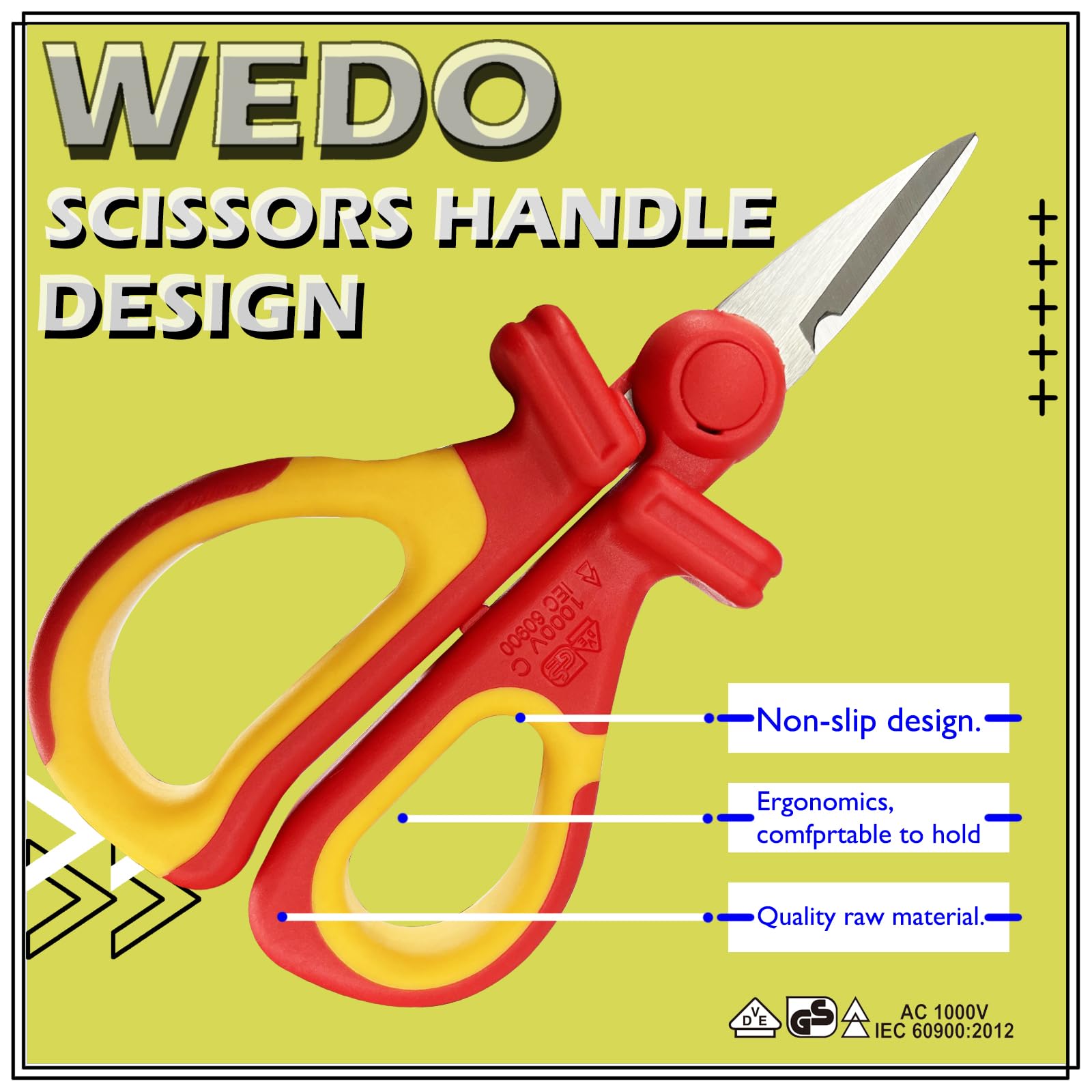 WEDO VDE 1000V Tijeras aisladas, tijeras de seguridad para electricistas, cortadores de alambre, resistentes al óxido, IEC 60900