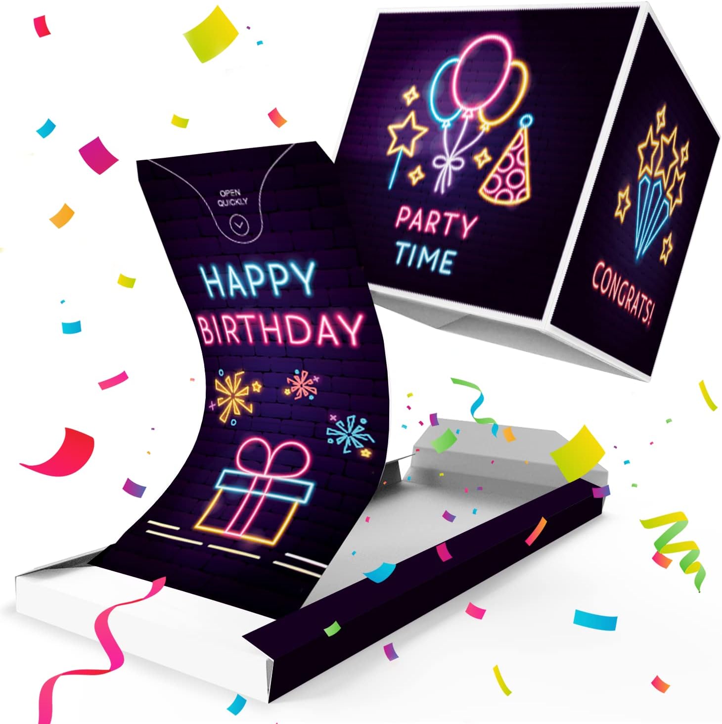 Notta&Belle FEEL LOVE EVERY MINUTE «BOOM» Happy Birthday Exploding Confetti Surprise Card (Neon), Prank Box Pop Up Explosion