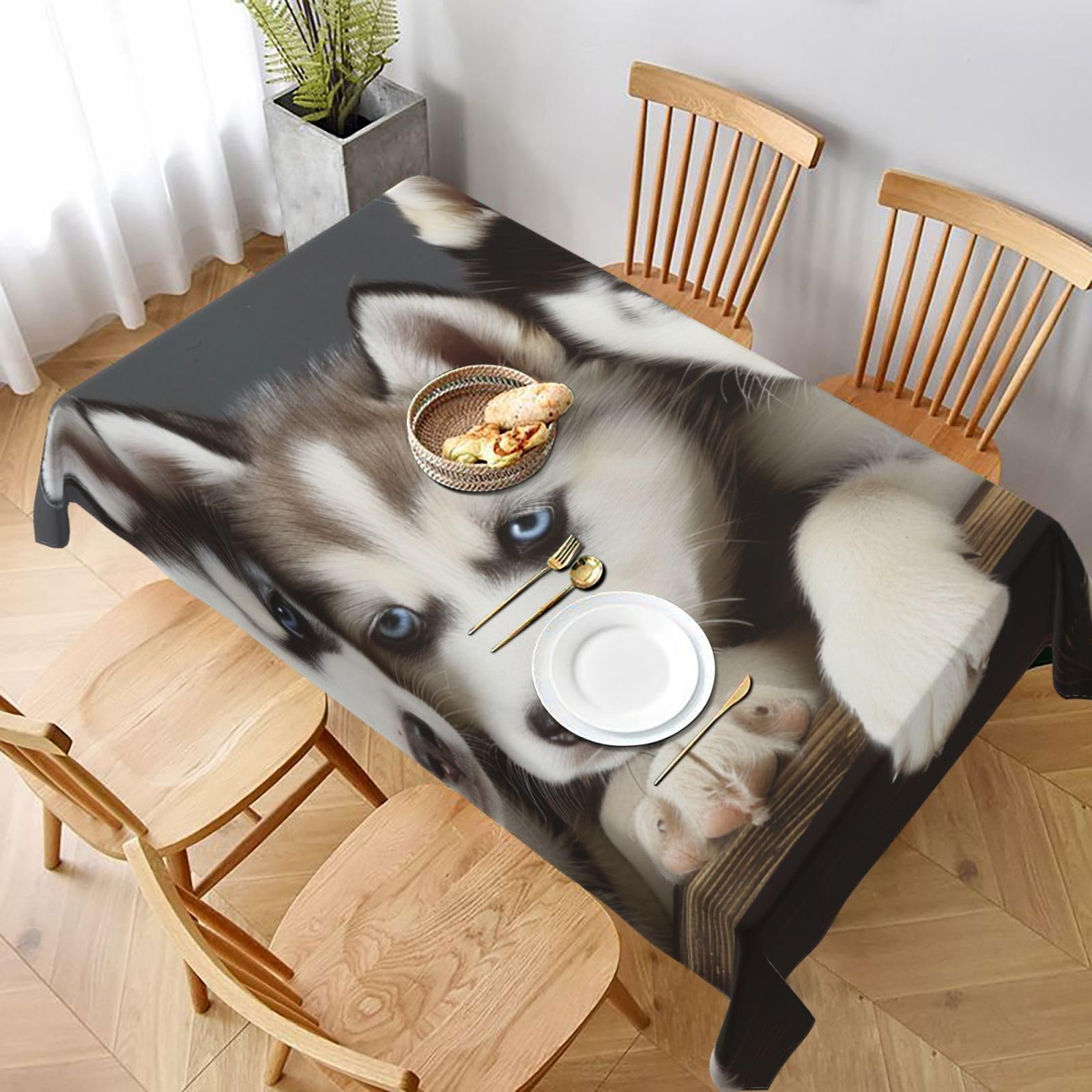 WPKJU Husky Puppies Dogs Printed Tablecloth 60x90 in Water Resistant Table Cover Washable Rectangle Table Cloth for Dining Tables