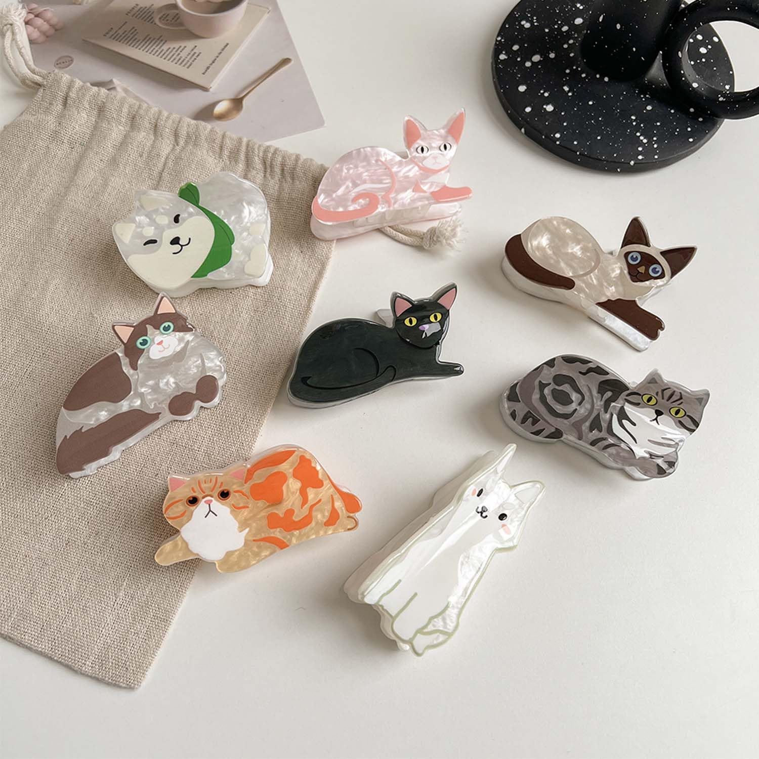 Amazon.co.jp: 愛らしい猫のヘアクリップセット - 動物ヘアバレッタ 